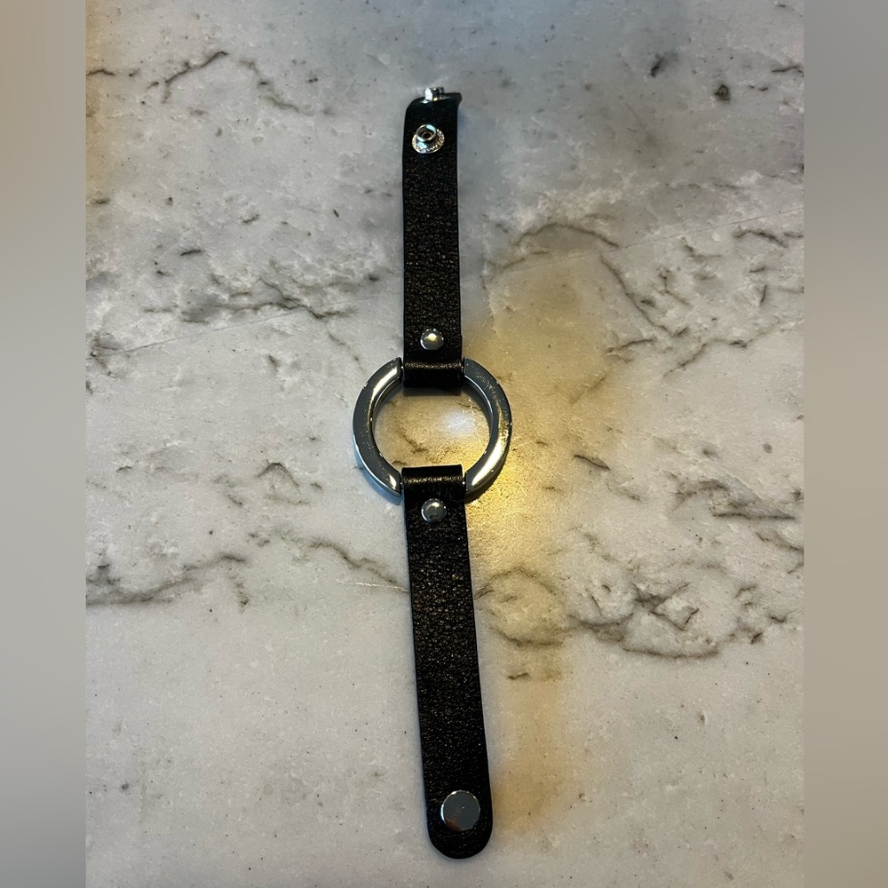 Black Leather Strap with Silver Ring